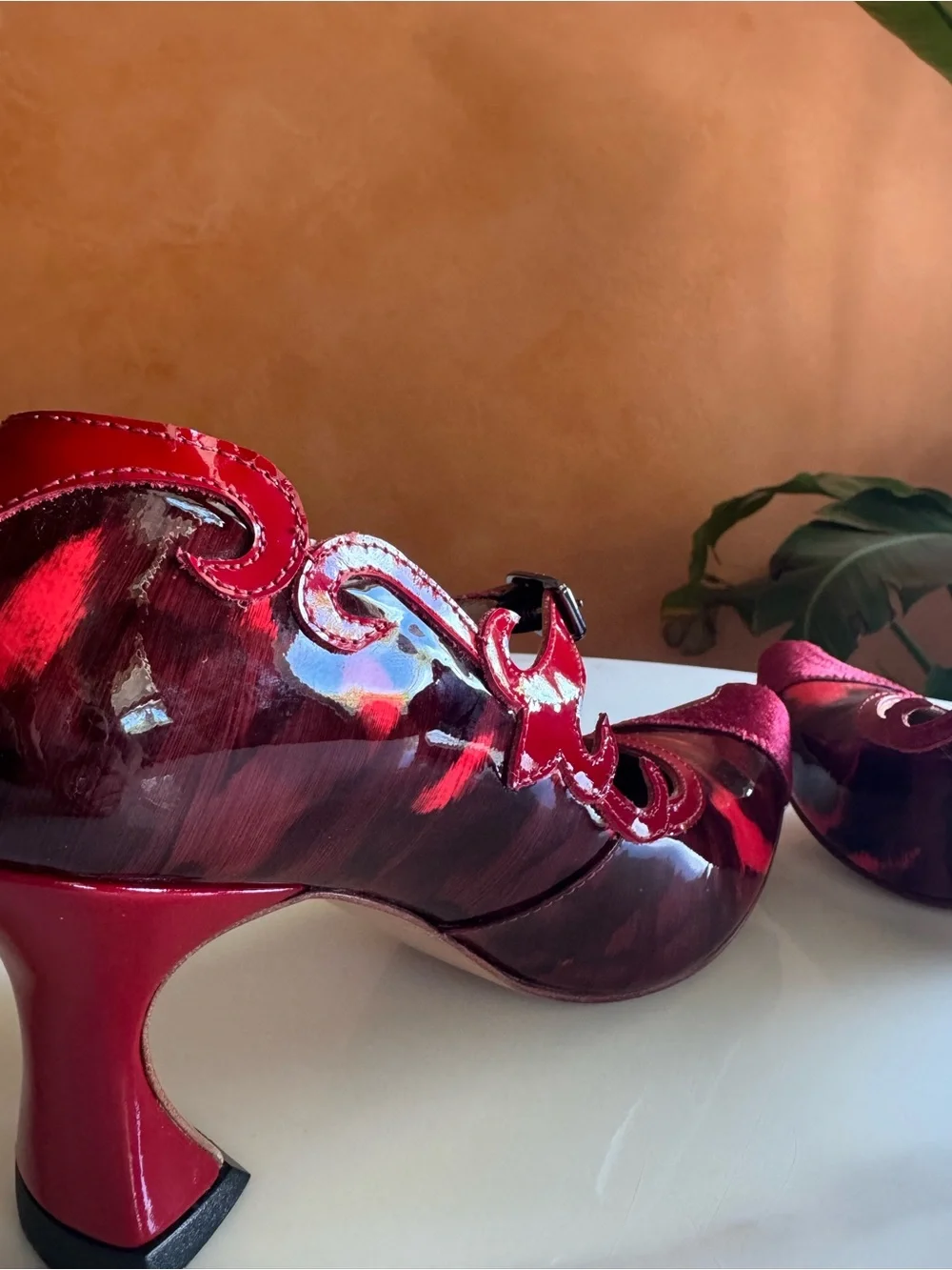 John Fluevog Emmeline Big Presence Red Mary Jane Heels Leather 6.5